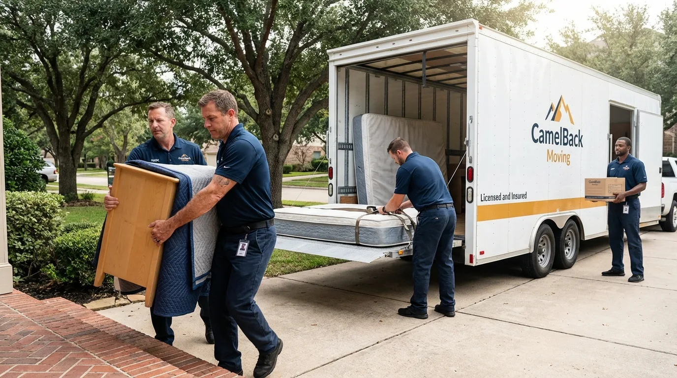 Crew loading residential truck for cross-state move from Crab Orchard, WV