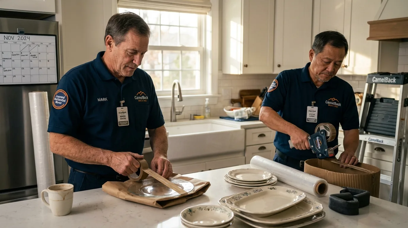 Professional crew packing kitchen dishware in Crab Orchard, WV